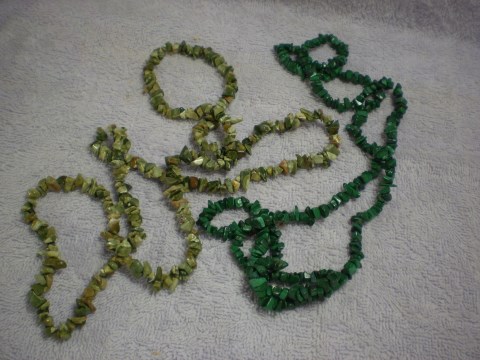 Rainforest jasper and malachite chip beads.